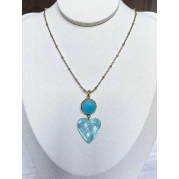 Collier AMORE coeur en nacre turquoise & cristal - Francine BRAMLI Paris