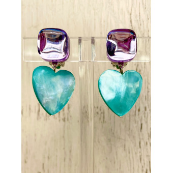 LOVE coeur en nacre turquoise - Francine BRAMLI Paris