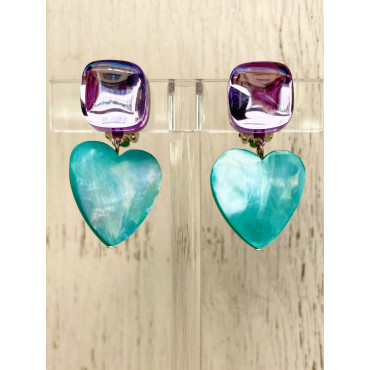 LOVE coeur en nacre turquoise - Francine BRAMLI Paris