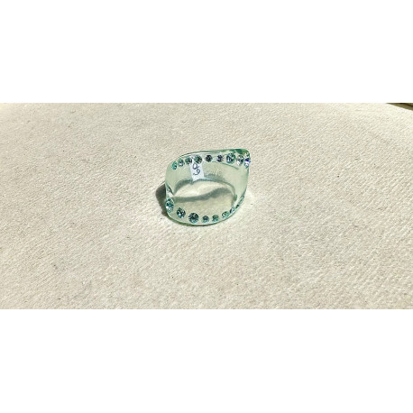 BAGUE Résine & Strass Taille 60 - Francine BRAMLI Paris