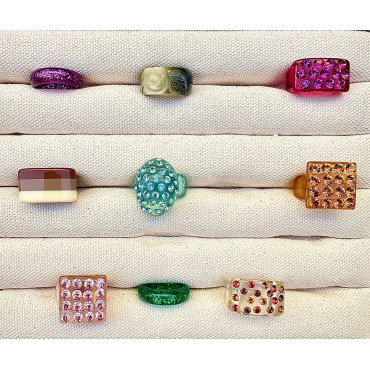 BAGUE Résine & Strass Taille 54 - Francine BRAMLI Paris
