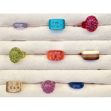 BAGUE Résine & Strass Taille 54 - Francine BRAMLI Paris