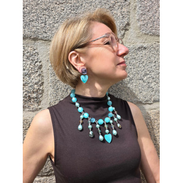 Collier PAMPILLES bleu turquoise perles & cristal - Francine BRAMLI Paris