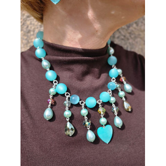 Collier PAMPILLES bleu turquoise perles & cristal - Francine BRAMLI Paris