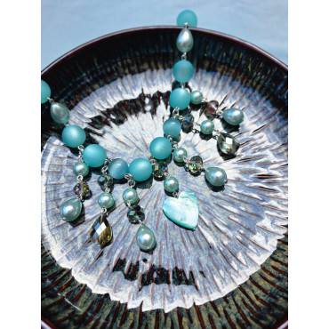 Collier PAMPILLES bleu turquoise perles & cristal - Francine BRAMLI Paris