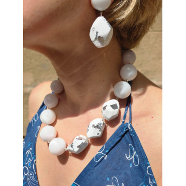 Collier EDOUARD blanc argenté - Francine BRAMLI Paris