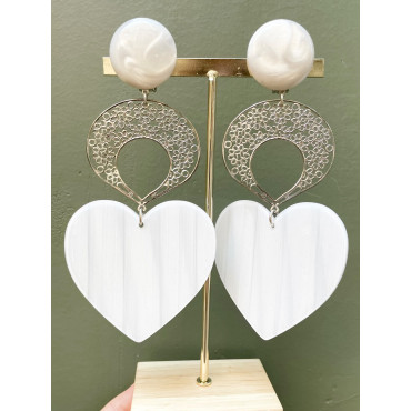 LOVE coeur Blanc & dentelle métal - Francine BRAMLI Paris