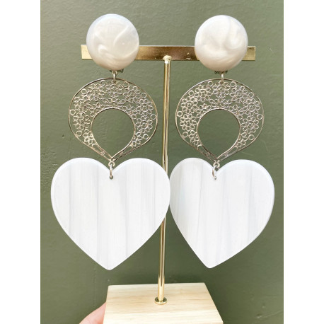 LOVE coeur Blanc & dentelle métal - Francine BRAMLI Paris
