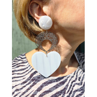 LOVE coeur Blanc & dentelle métal - Francine BRAMLI Paris