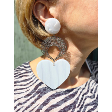 LOVE coeur Blanc & dentelle métal - Francine BRAMLI Paris