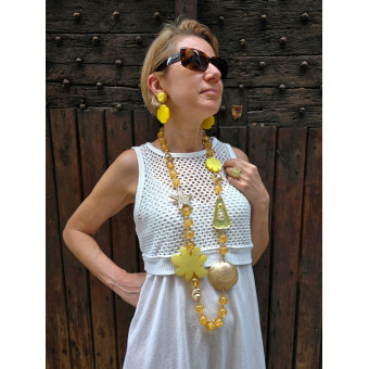Sautoir FLOR Jaune Doré - Francine BRAMLI Paris Collier