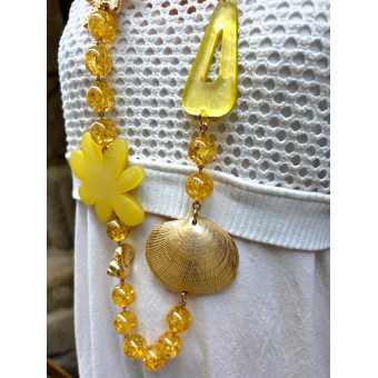 Sautoir FLOR Jaune Doré - Francine BRAMLI Paris Collier