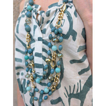 Sautoir LORENZO perles vert kaki & cristal - Francine BRAMLI Paris Collier