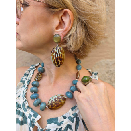 Collier LÉON Vert kaki - Francine BRAMLI Paris