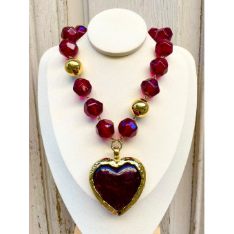Collier COEUR grenat - Francine BRAMLI Paris