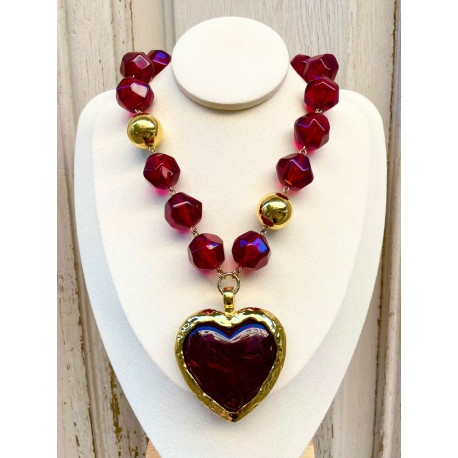 Collier COEUR grenat - Francine BRAMLI Paris