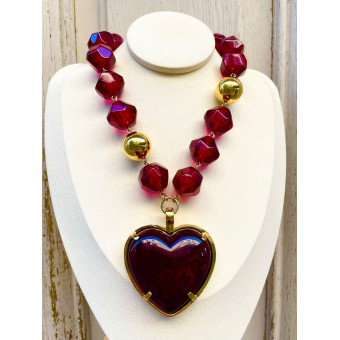 Collier COEUR grenat - Francine BRAMLI Paris