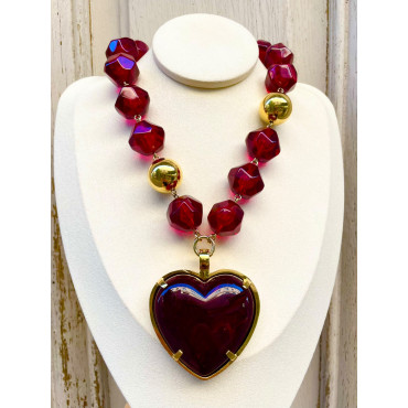 Collier COEUR grenat - Francine BRAMLI Paris
