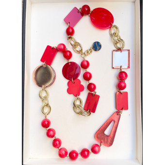 Sautoir ALMAN Rouge - Francine BRAMLI Paris collier