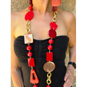 Sautoir ALMAN Rouge - Francine BRAMLI Paris collier