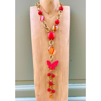Collier CRAVATE Rouge Papillon - Francine BRAMLI Paris