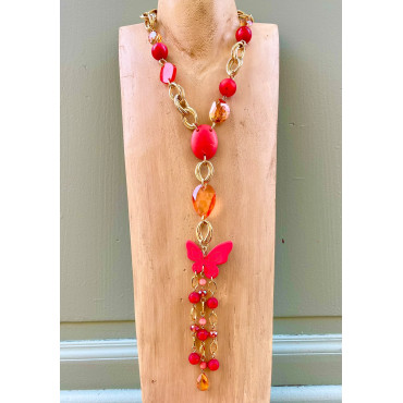 Collier CRAVATE Rouge Papillon - Francine BRAMLI Paris