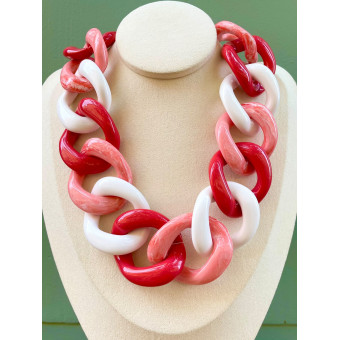 Collier KOURTNEY Maillons Rose Corail Blanc - Francine BRAMLI Paris