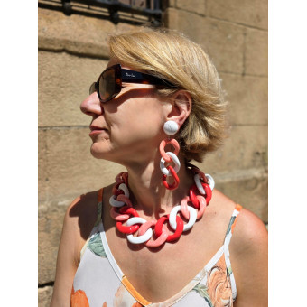 Collier KOURTNEY Maillons Rose Corail Blanc - Francine BRAMLI Paris