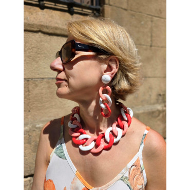 Collier KOURTNEY Maillons Rose Corail Blanc - Francine BRAMLI Paris