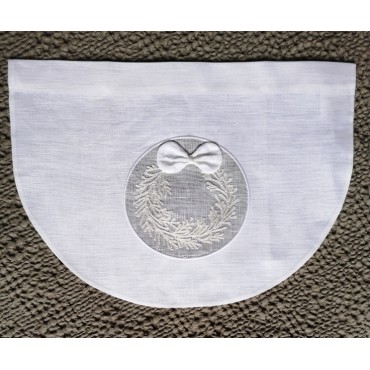 Cantonnière Lin Blanc 45 x 32 Médaillon Brodé Noeud N°45  Rideau