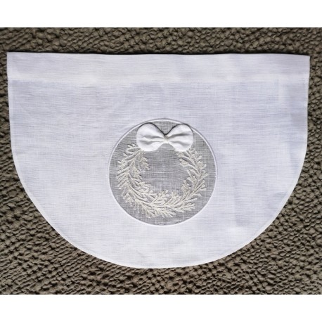 Cantonnière Lin Blanc 45 x 32 Médaillon Brodé Noeud N°45  Rideau