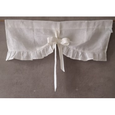 Cantonnière Lin Blanc  80 x 31 Volants & Ruban    Rideau N°55