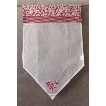 Paire de Brise-Bise Organdi Blanc COEUR rouge 45 x 60   Rideau N°208