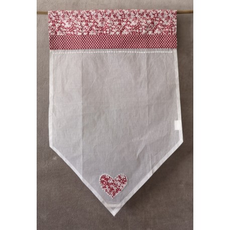 Paire de Brise-Bise Organdi Blanc COEUR rouge 45 x 60   Rideau N°208