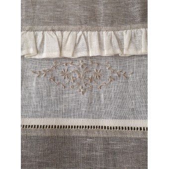 Brise-Bise Lin Ecru Gris Volant Broderie 60 X 90    Rideau N°221