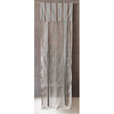 Store Lin Gris Cantonnière Rayée Bleue 45 x 150    Rideau N°310
