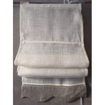 Store Bâteau Lin Ecru Bas Beige Festonné 45 x 150   Rideau N°321