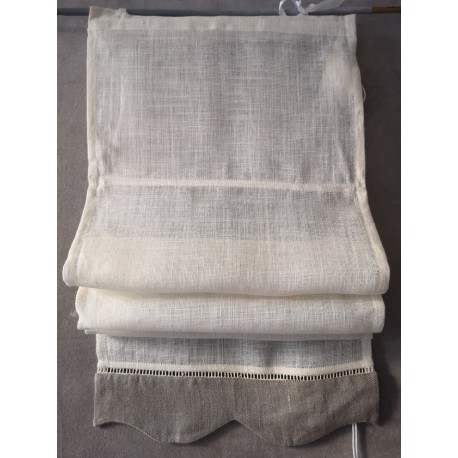 Store Bâteau Lin Ecru Bas Beige Festonné 45 x 150   Rideau N°321