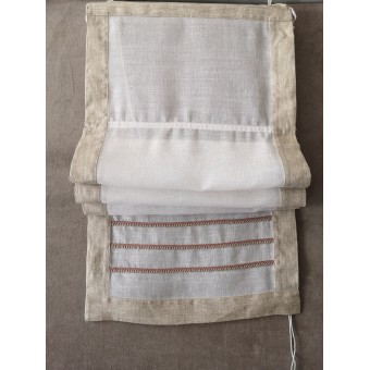 Paire de Stores Bâteau Lin Blanc Côtés Naturels + Croquet 45 x 150 Rideau N°322