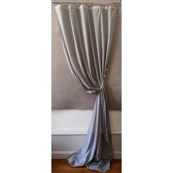 Paire de Rideaux Gris Pois Blancs EN FIL D'INDIENNE Anneaux    110 x 280    N°403