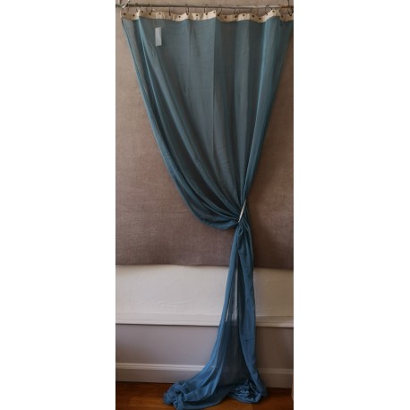 Paire de ﻿Rideaux Voile Tulle Bleu Canard EN FIL D'INDIENNE 120 X 300  N°411