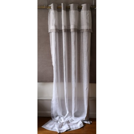 Paire de Voilages Lin Blanc/Gris + Cantonnière  150 x 270  N°434