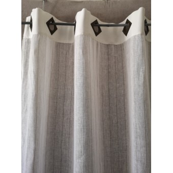 Voilage LIN Rayé Blanc/Beige Oeillets 150X270 Rideau N°440
