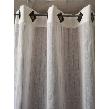 Voilage LIN Rayé Blanc/Beige Oeillets 150X270 Rideau N°440