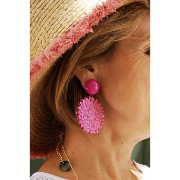 Boucles d'Oreilles RAPHIA Rose - Francine BRAMLI Paris Bijoux