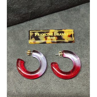 Boucle d'oreille CREOLE violet et rose  - Francine BRAMLI Paris Bijoux