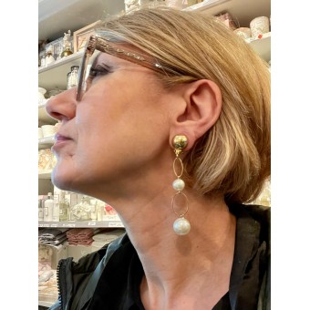 BELEN 2 Perles Nacrées sur chaine- Francine BRAMLI Paris Bijoux
