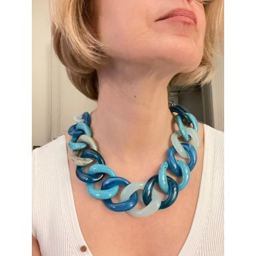 Collier KOURTNEY Maillons Bleus et Transparent FRANCINE BRAMLI PARIS Bijoux