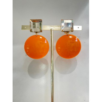 CARLA Orange Cabochon carré miroir - Francine BRAMLI Paris Bijoux