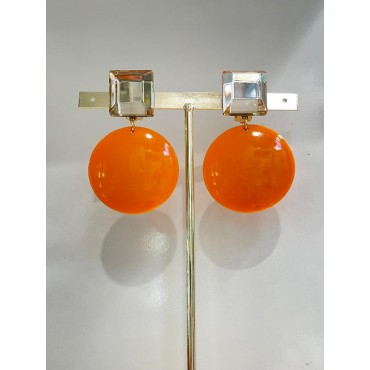 CARLA Orange Cabochon carré miroir - Francine BRAMLI Paris Bijoux